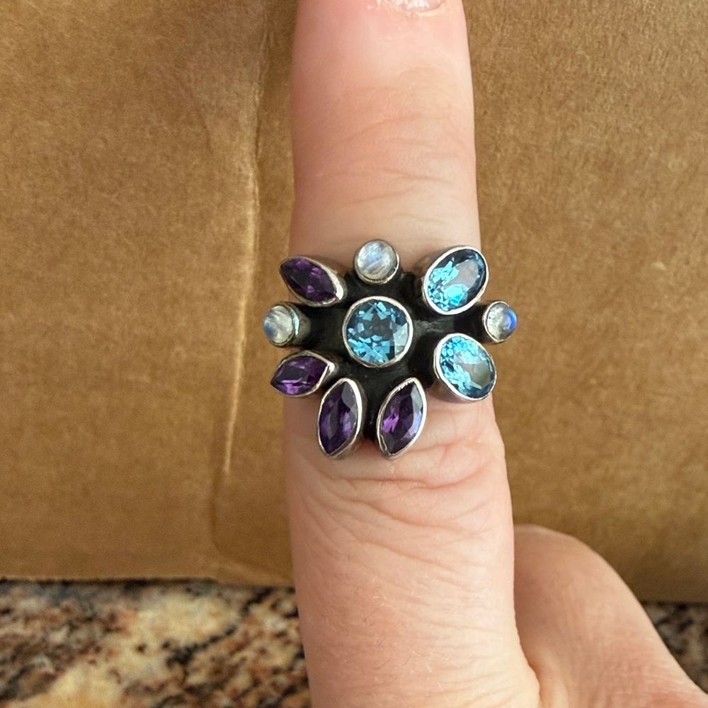 Nicky Butler Blue Topaz, Amethyst & Moonstone Floral Ring